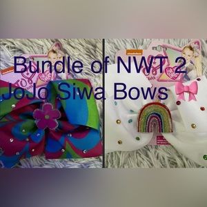 ❌SOLD❌ Bundle of 2 NEW JoJo Siwa Bows: bright fun blue, white, rainbow teal, fun